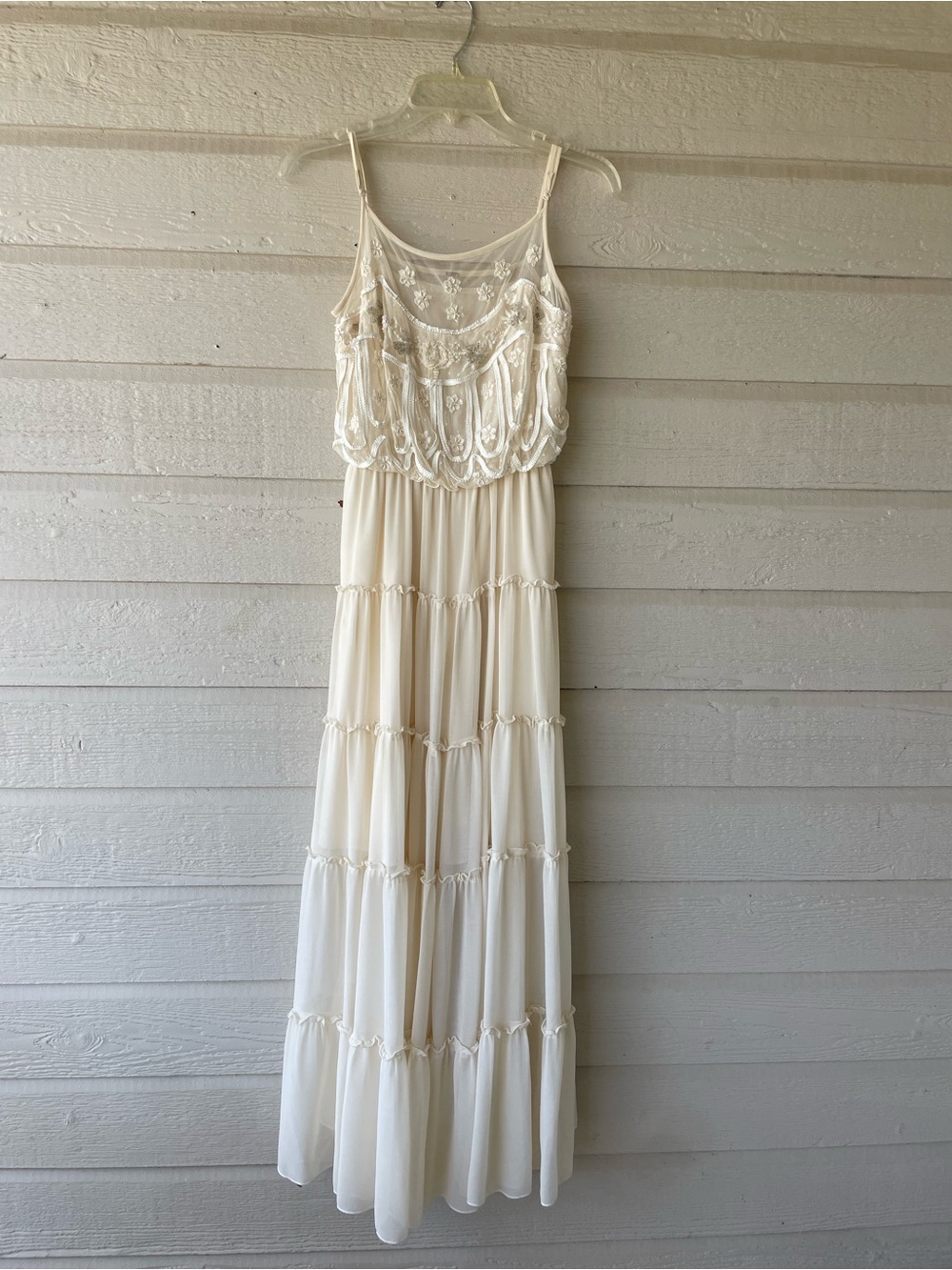 Free People Women’s S Ivory Floral Lace Maxi Dress Beaded Sequin Embroidered